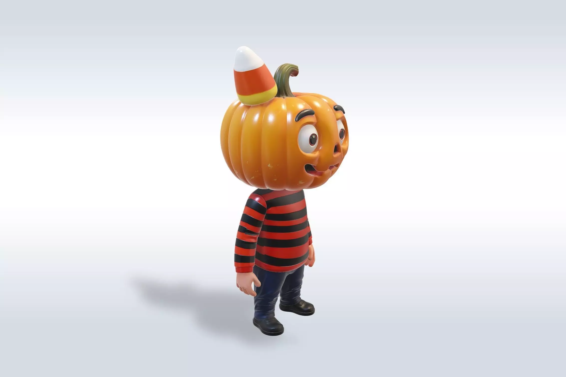 Cheerful Pumpkin Boy Halloween Character 3D model_1
