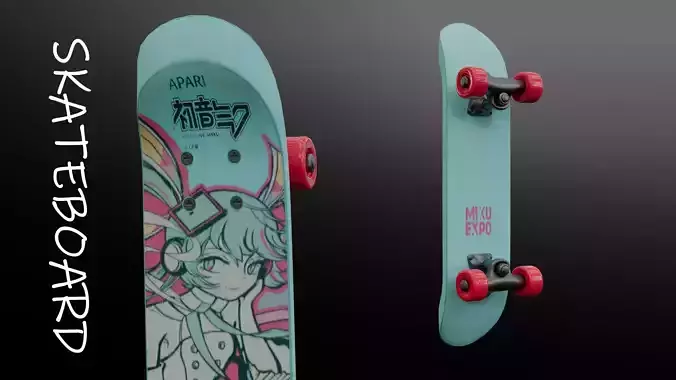 Miku Cyber Skater - High Quality Realistic Skateboard 3D Model