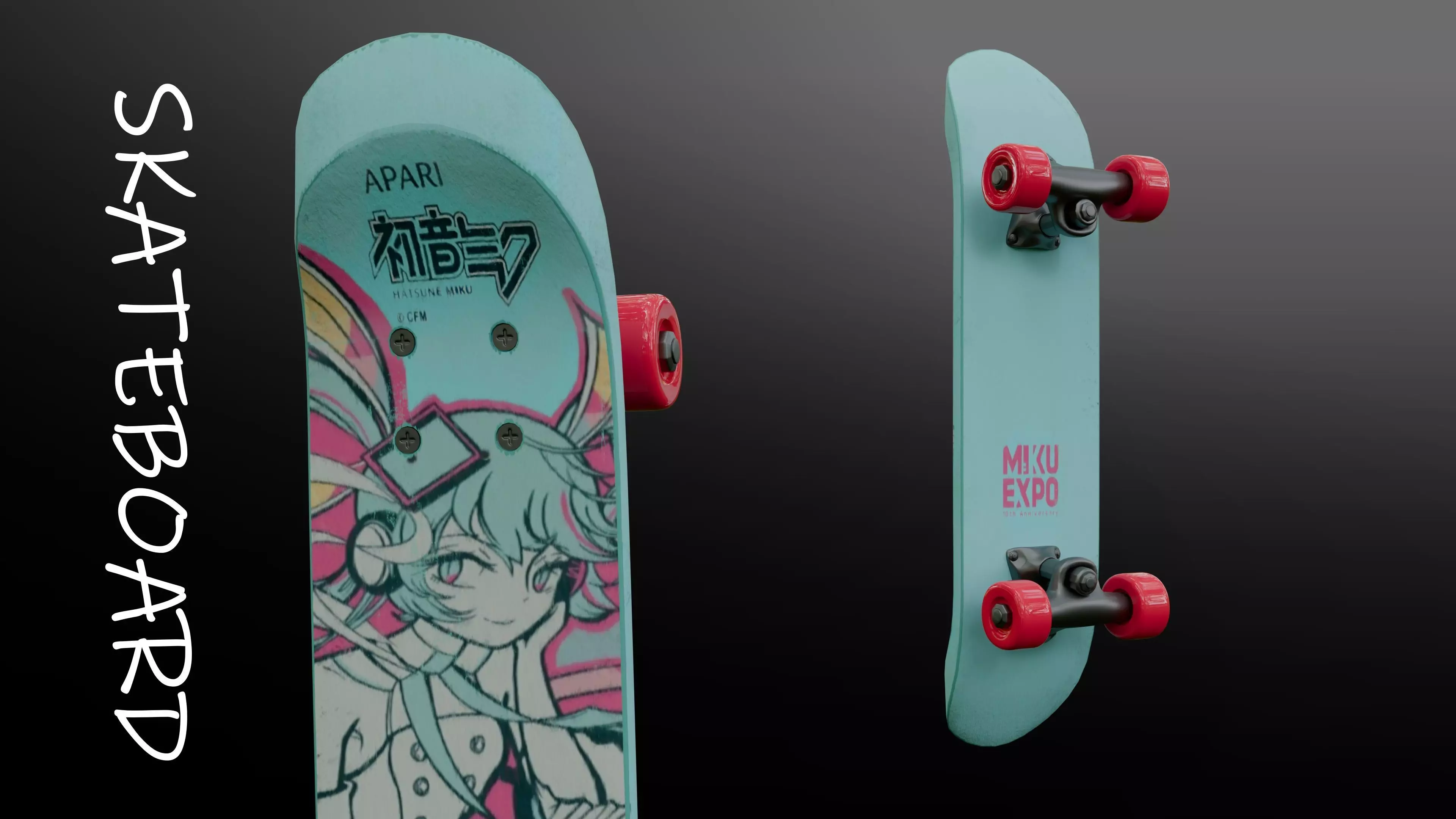 Miku Cyber Skater - High Quality Realistic Skateboard 3D Model 3D model_0