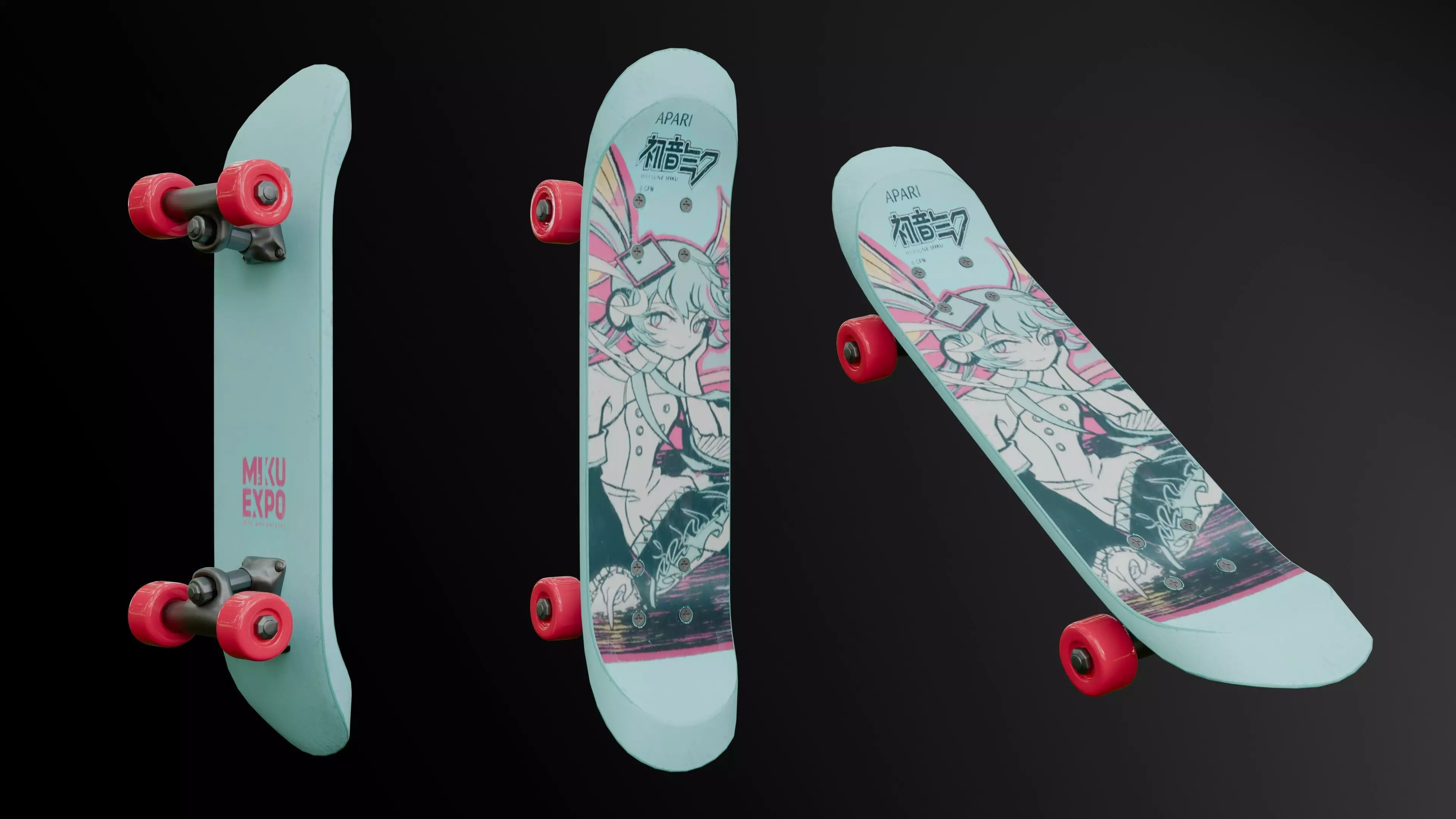 Miku Cyber Skater - High Quality Realistic Skateboard 3D Model 3D model_2