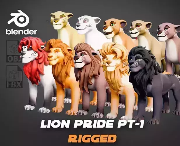 Lion Pride Pack - Stylized and Rigged 3D Characters Low-poly 3D model Lion Pride Pack - Stylized and Rigged 3D Characters Low-poly 3D model