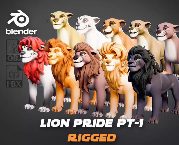 Lion Pride Pack - Stylized and Rigged 3D Characters Low-poly 3D model_0