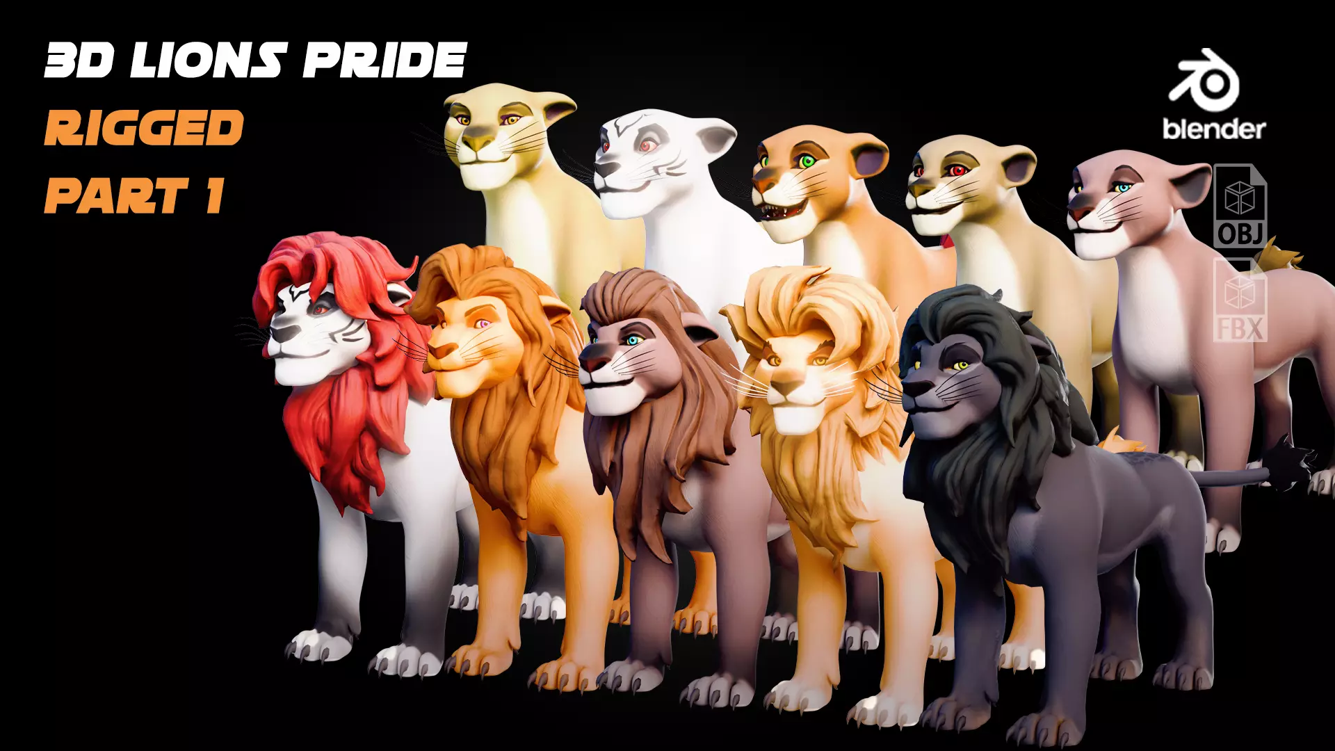 Lion Pride Pack - Stylized and Rigged 3D Characters Low-poly 3D model_2