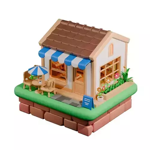 Cartoon Bakery Store 3D Model with Diorama - Game Asset
