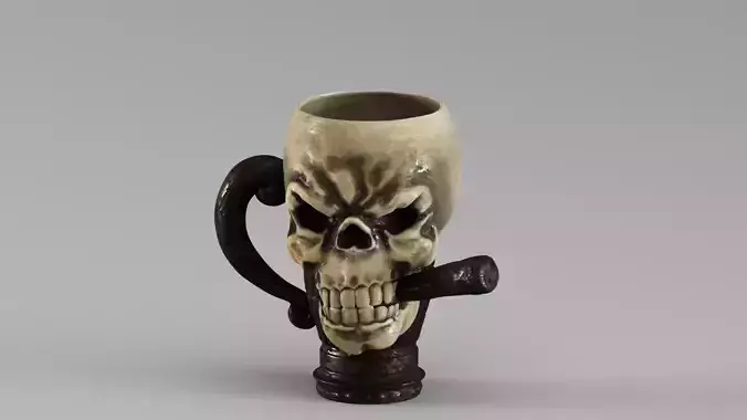 S00070 Skull Mug with Cigar