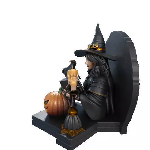 2530Halloween Witch with Spell book Skull Raven and Pumpkin 3D print model_31