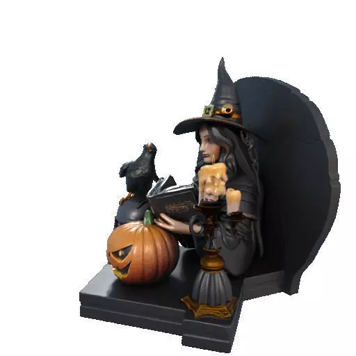 2530Halloween Witch with Spell book Skull Raven and Pumpkin 3D print model_33