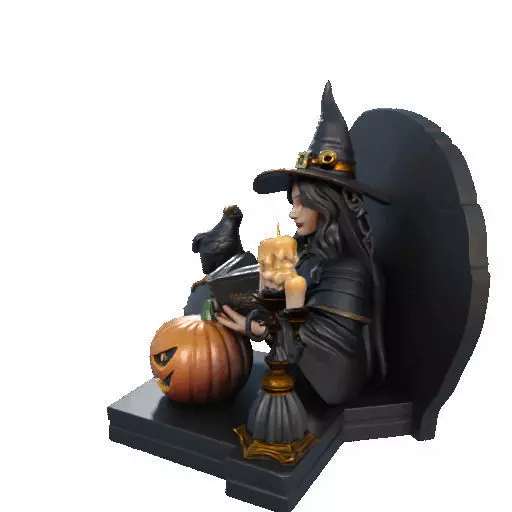 2530Halloween Witch with Spell book Skull Raven and Pumpkin 3D print model_32