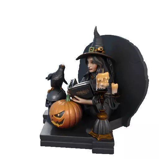 2530Halloween Witch with Spell book Skull Raven and Pumpkin 3D print model_34