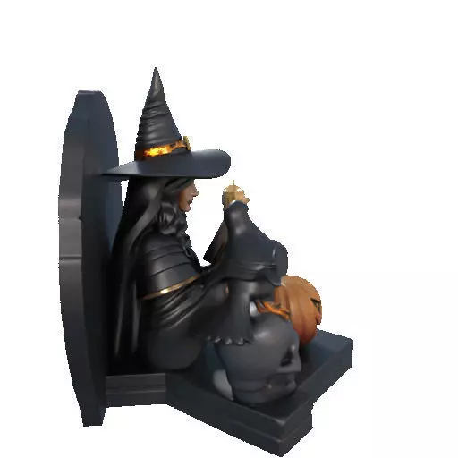 2530Halloween Witch with Spell book Skull Raven and Pumpkin 3D print model_16