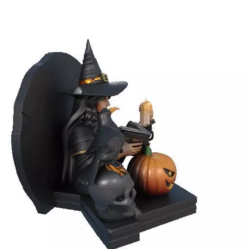 2530Halloween Witch with Spell book Skull Raven and Pumpkin 3D print model_14