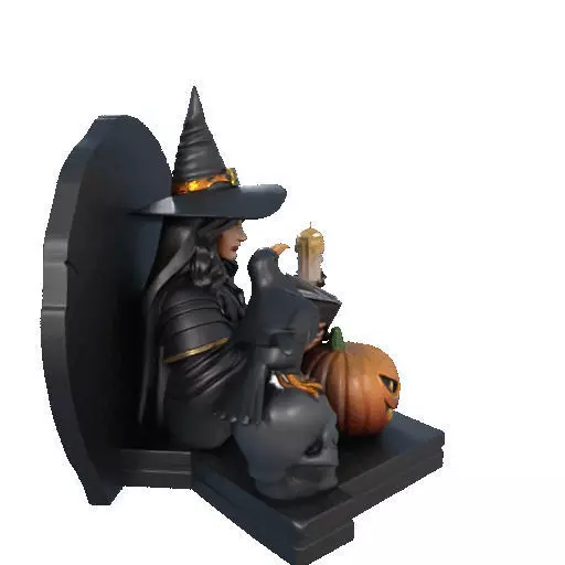 2530Halloween Witch with Spell book Skull Raven and Pumpkin 3D print model_15