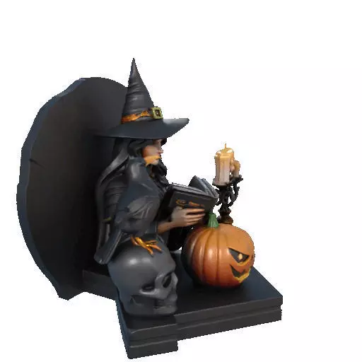 2530Halloween Witch with Spell book Skull Raven and Pumpkin 3D print model_13