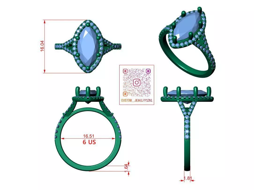 Marquise Engagement Ring 3D print model_6