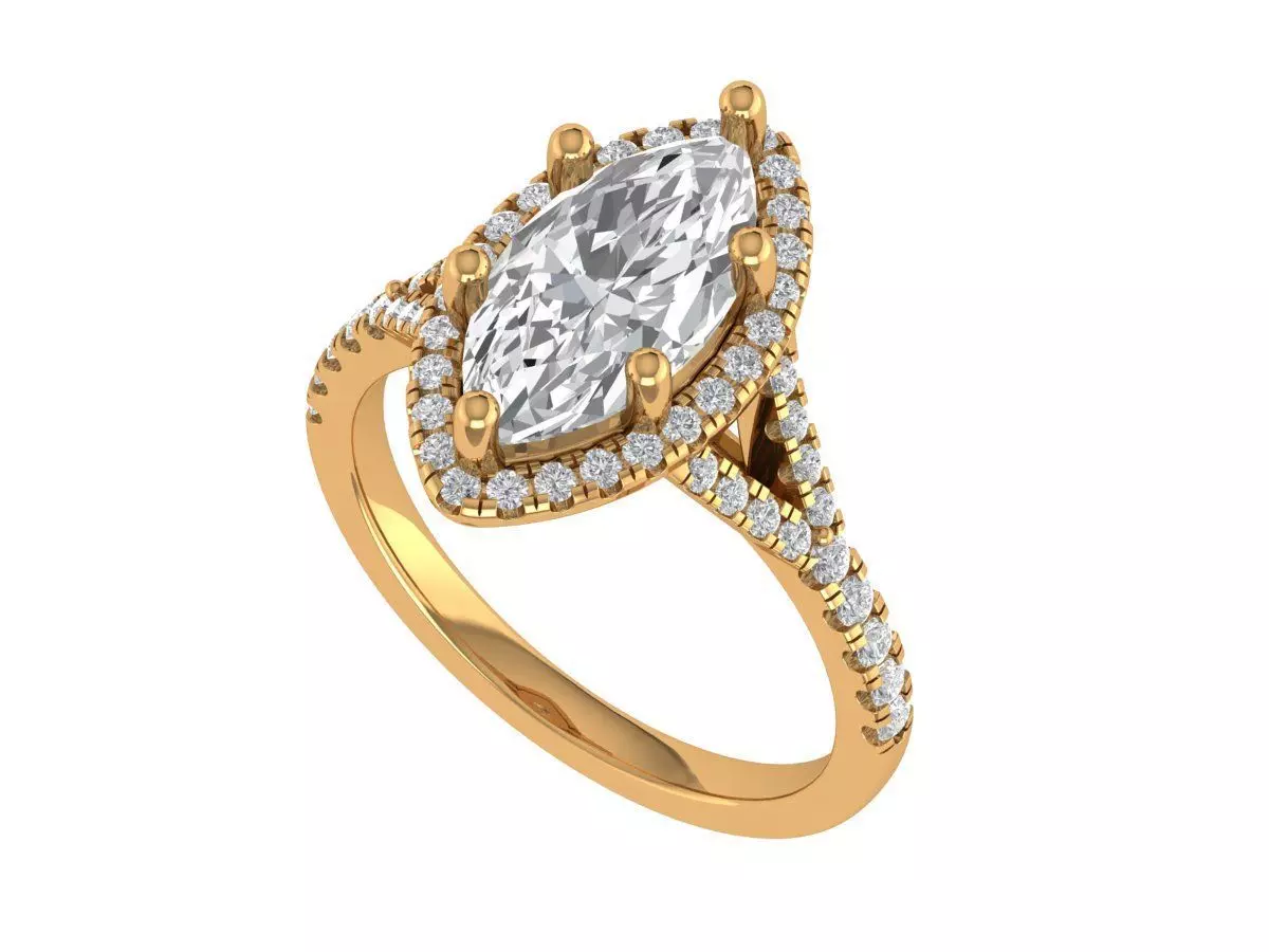 Marquise Engagement Ring 3D print model_4