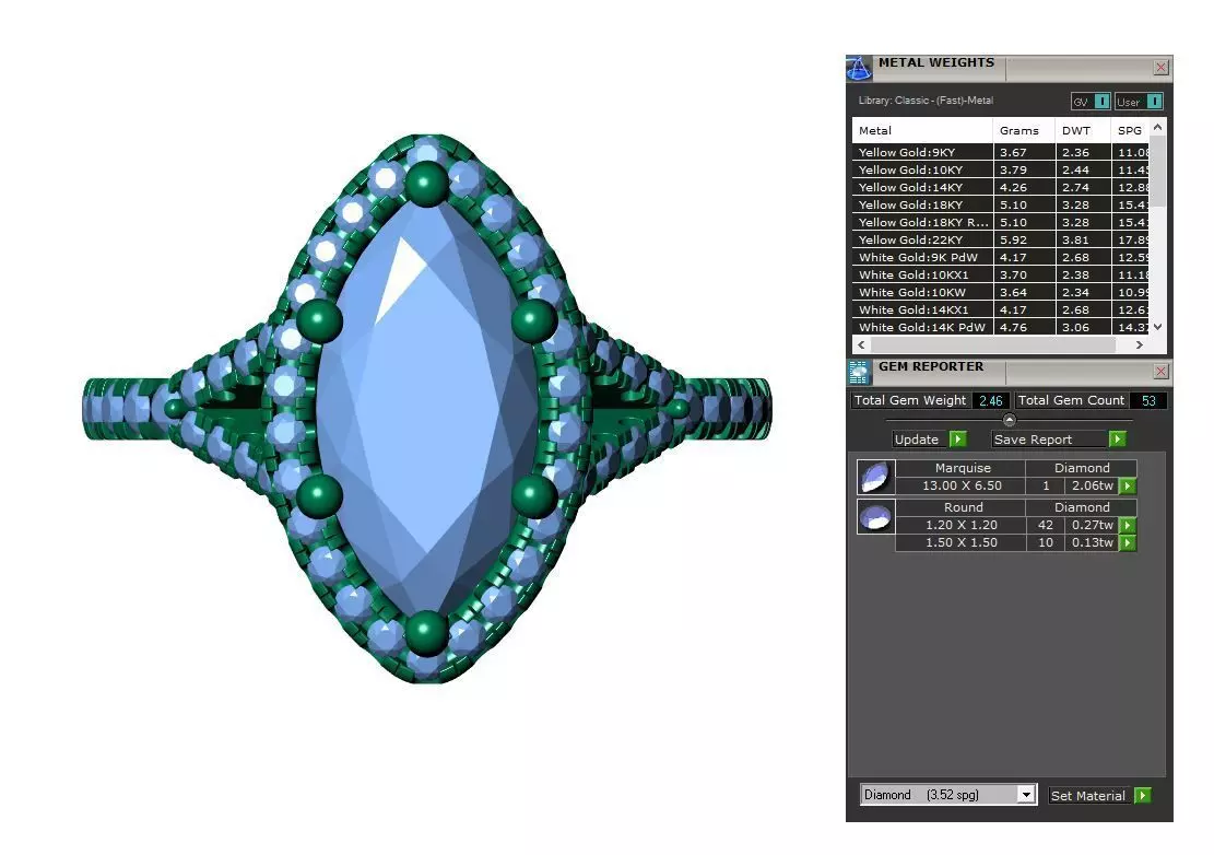 Marquise Engagement Ring 3D print model_9