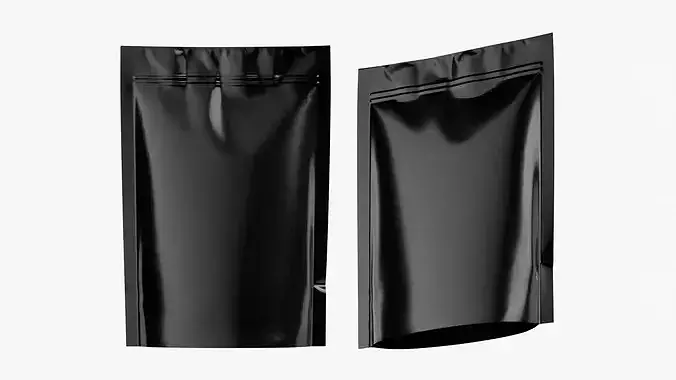 Glossy Black Stand Up Pouch Doypack Zipper Mockup 05