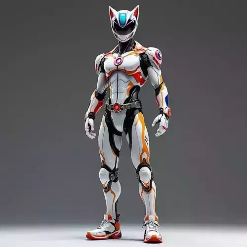 Cat Helmet Mech Suit 3D Model White Armor Neon Accents