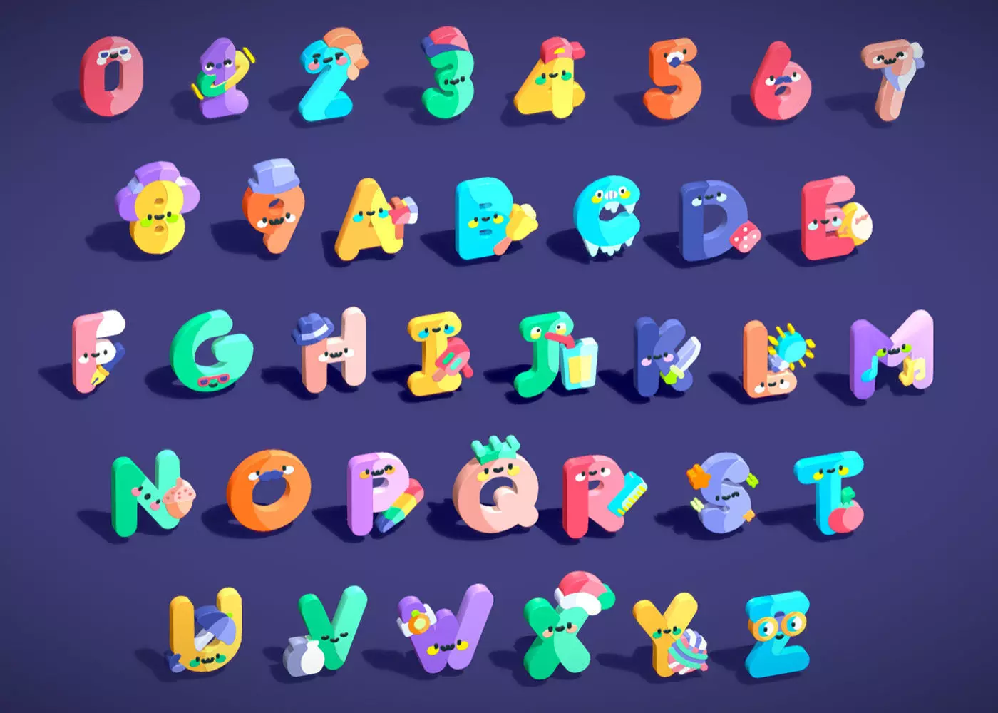 Toon Alphabets Numbers - Low Poly Cartoon Pack 1 Kids Learning Low-poly 3D model