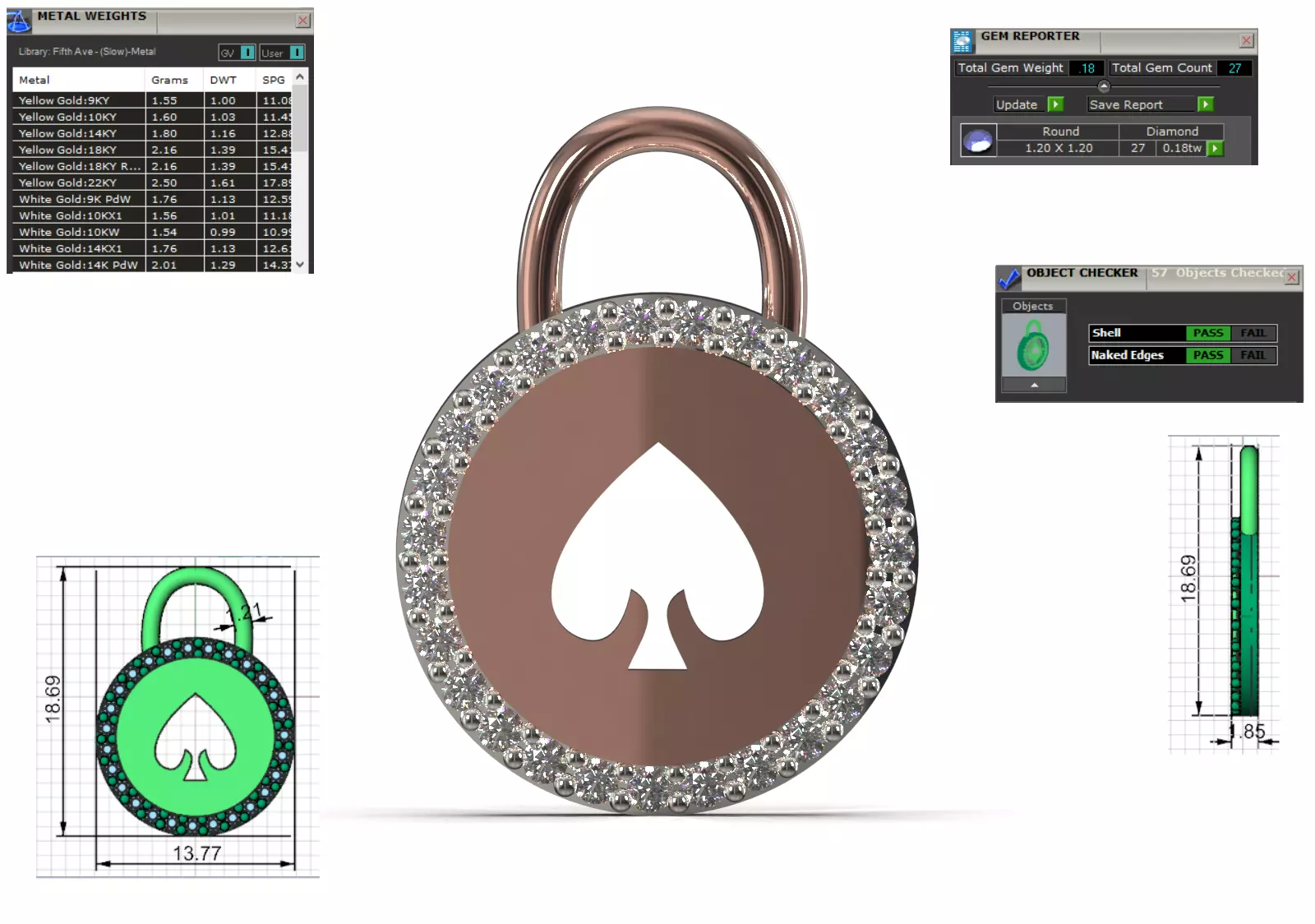 Lock Pendant Round Padlock with Spade Symbol jp0372 3D print model