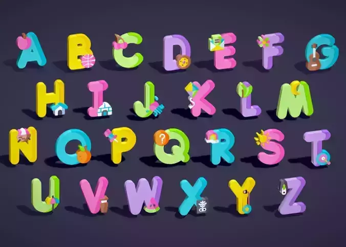 Toon Alphabets - Low Poly Cartoon Pack 2 - Kids Learning Low-poly 3D model