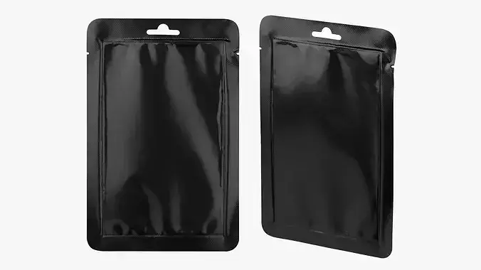 Glossy Black Cosmetic Sachet Hang Hole Mockup