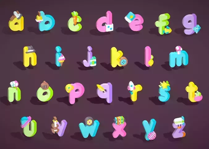 Toon Alphabets - Low Poly Cartoon Pack 3 - Kids Learning Low-poly 3D model