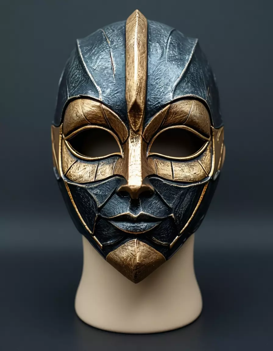 Luxury Warrior Mask 3D Model Gold Accents Black Leather Texture Low-poly 3D model_3