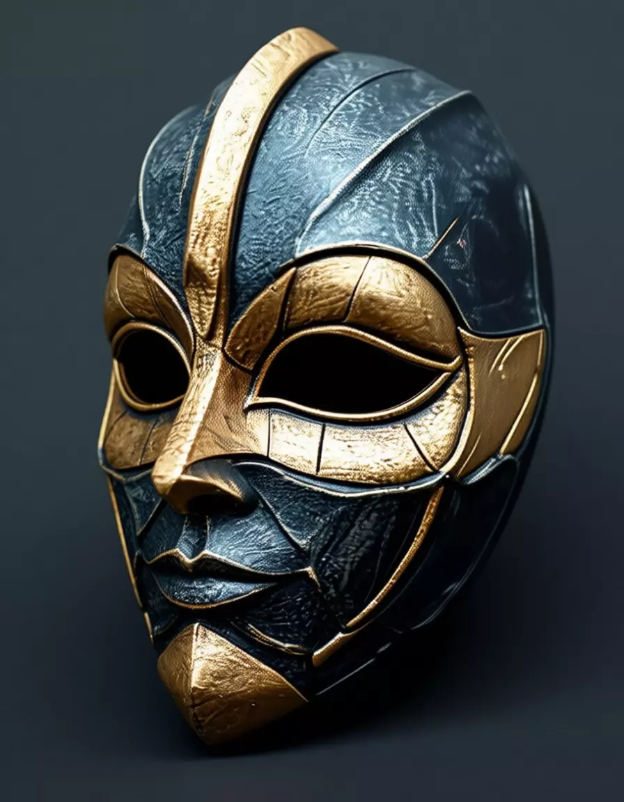 Luxury Warrior Mask 3D Model Gold Accents Black Leather Texture Low-poly 3D model_0