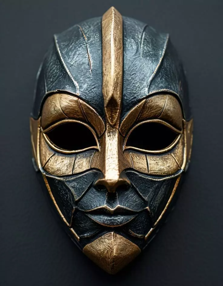Luxury Warrior Mask 3D Model Gold Accents Black Leather Texture Low-poly 3D model_1