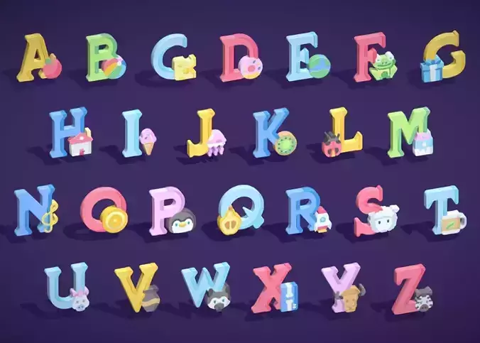 Toon Alphabets - Low Poly Cartoon Pack 4 - Kids Learning  Low-poly 3D model