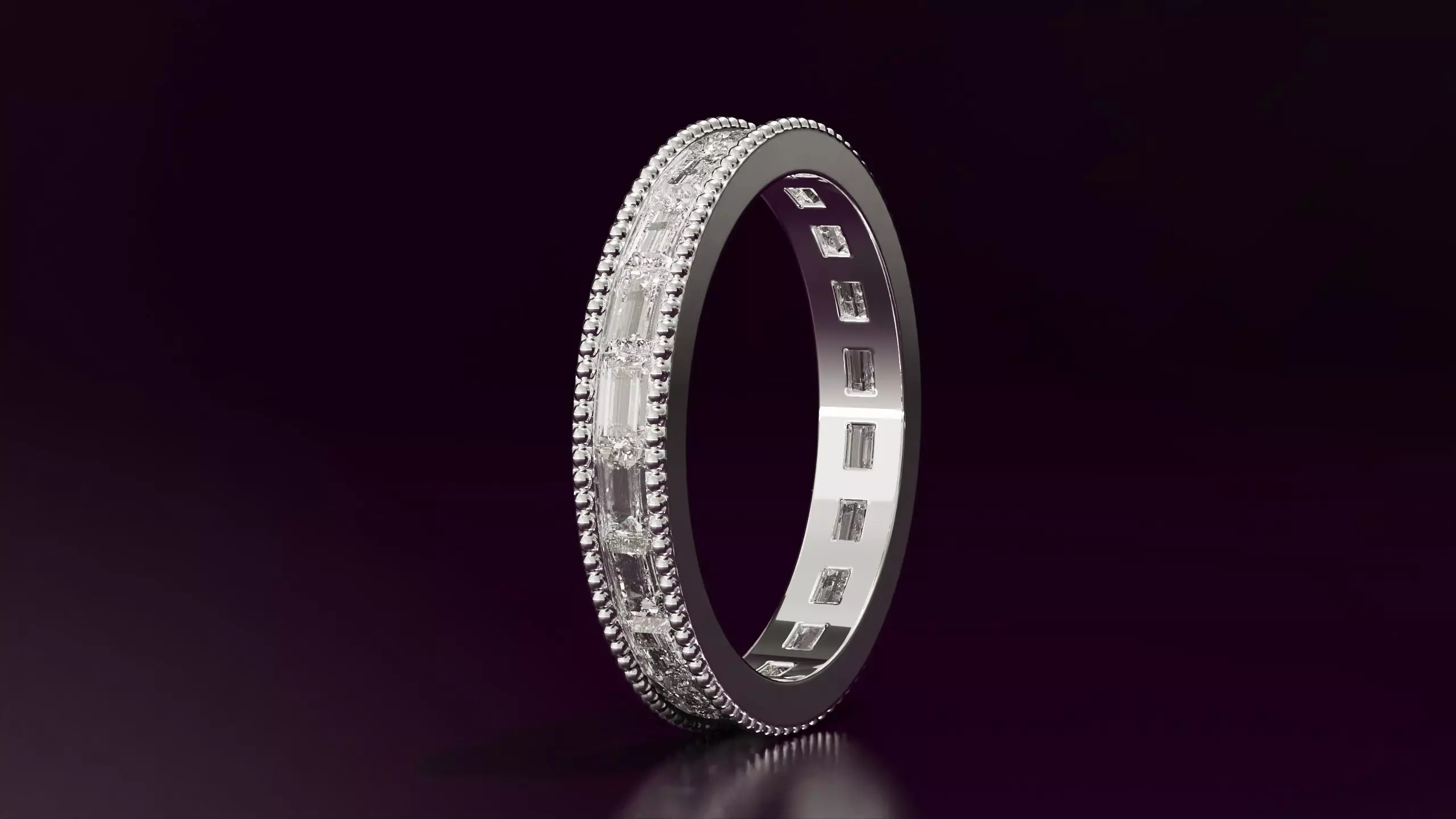 Channel Set BaguetteStraight eternity ring w bead N02 162CT EU54 3D print model