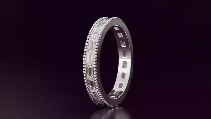 Channel Set BaguetteStraight eternity ring w bead N02 162CT EU54
