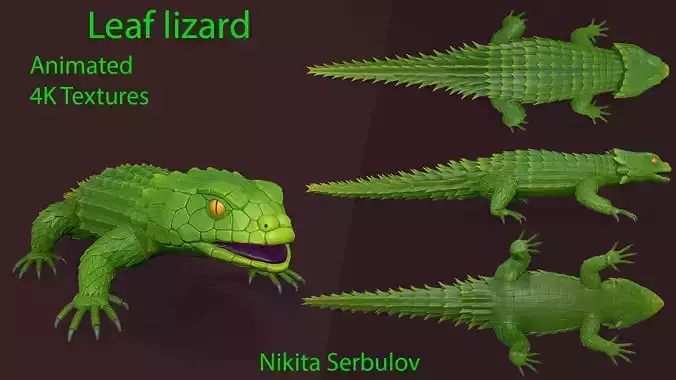 Leaf Armadillo lizard  Low-poly 3D model