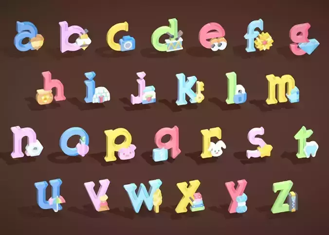 Toon Alphabets - Low Poly Cartoon Pack 5 - Kids Learning Low-poly 3D model