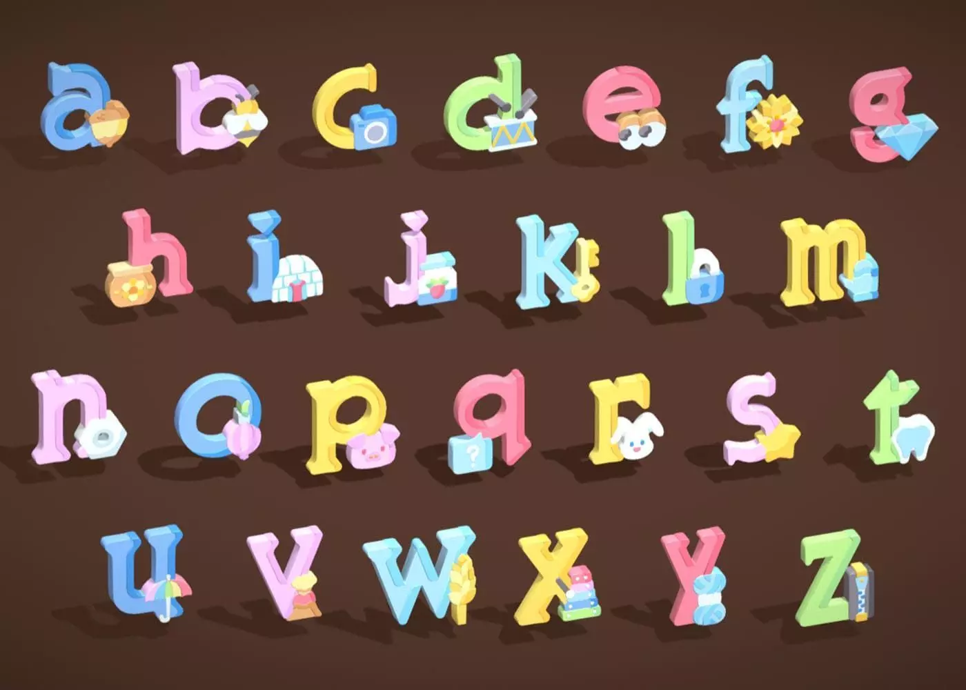 Toon Alphabets - Low Poly Cartoon Pack 5 - Kids Learning Low-poly 3D model
