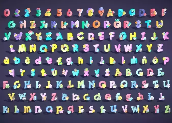 Toon Alphabets Numbers Mega Pack - Kids Learning Cartoon Pack Low-poly 3D model