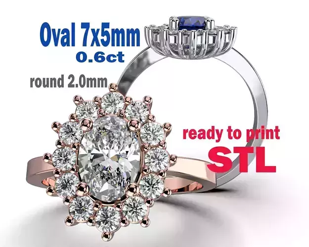 Engagement ring OVAL 7x5mm 06ct -STL printable