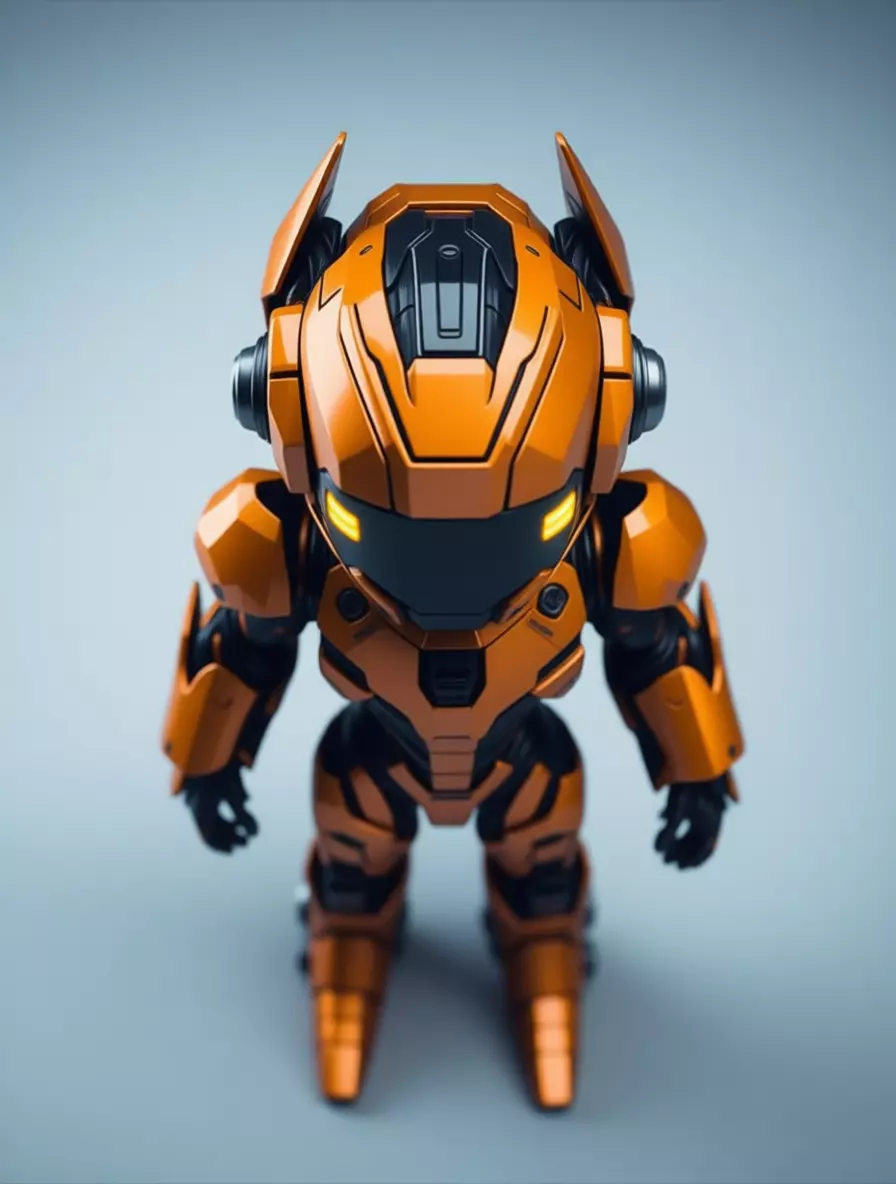 Orange Mech Robot 3D Model Glowing Eyes Chibi Design Low-poly 3D model_1