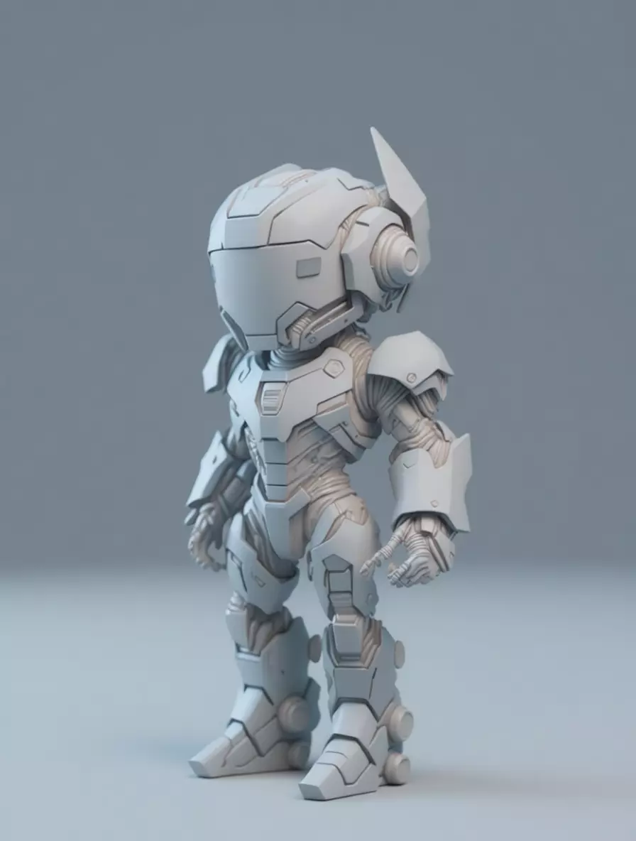 Orange Mech Robot 3D Model Glowing Eyes Chibi Design Low-poly 3D model_5