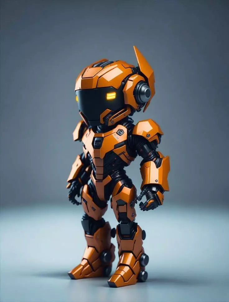 Orange Mech Robot 3D Model Glowing Eyes Chibi Design Low-poly 3D model_0