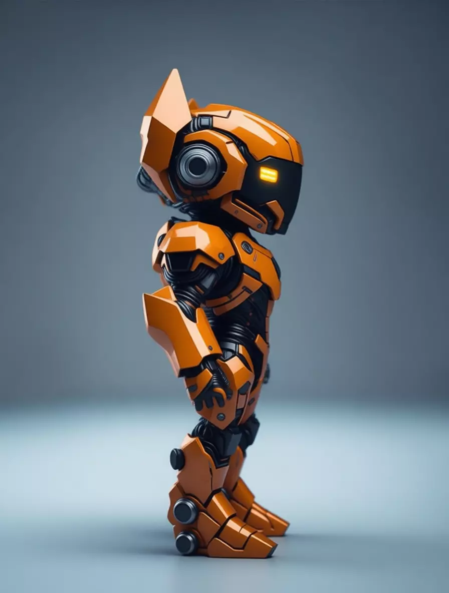 Orange Mech Robot 3D Model Glowing Eyes Chibi Design Low-poly 3D model_3