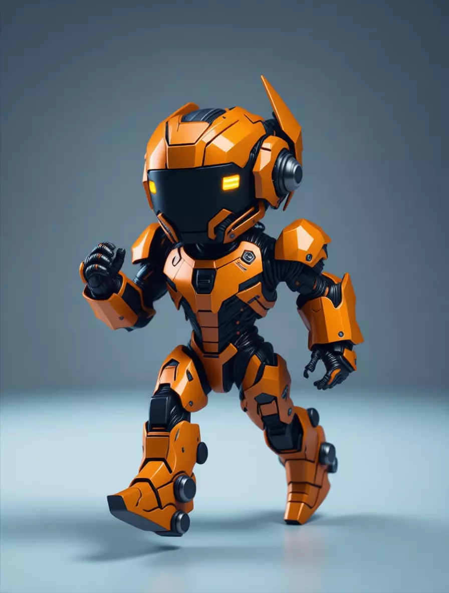 Orange Mech Robot 3D Model Glowing Eyes Chibi Design Low-poly 3D model_2