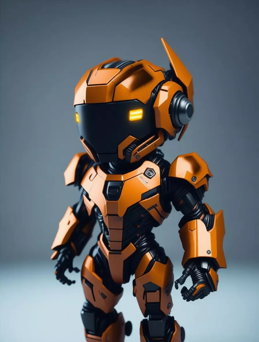 Orange Mech Robot 3D Model Glowing Eyes Chibi Design Low-poly 3D model_4