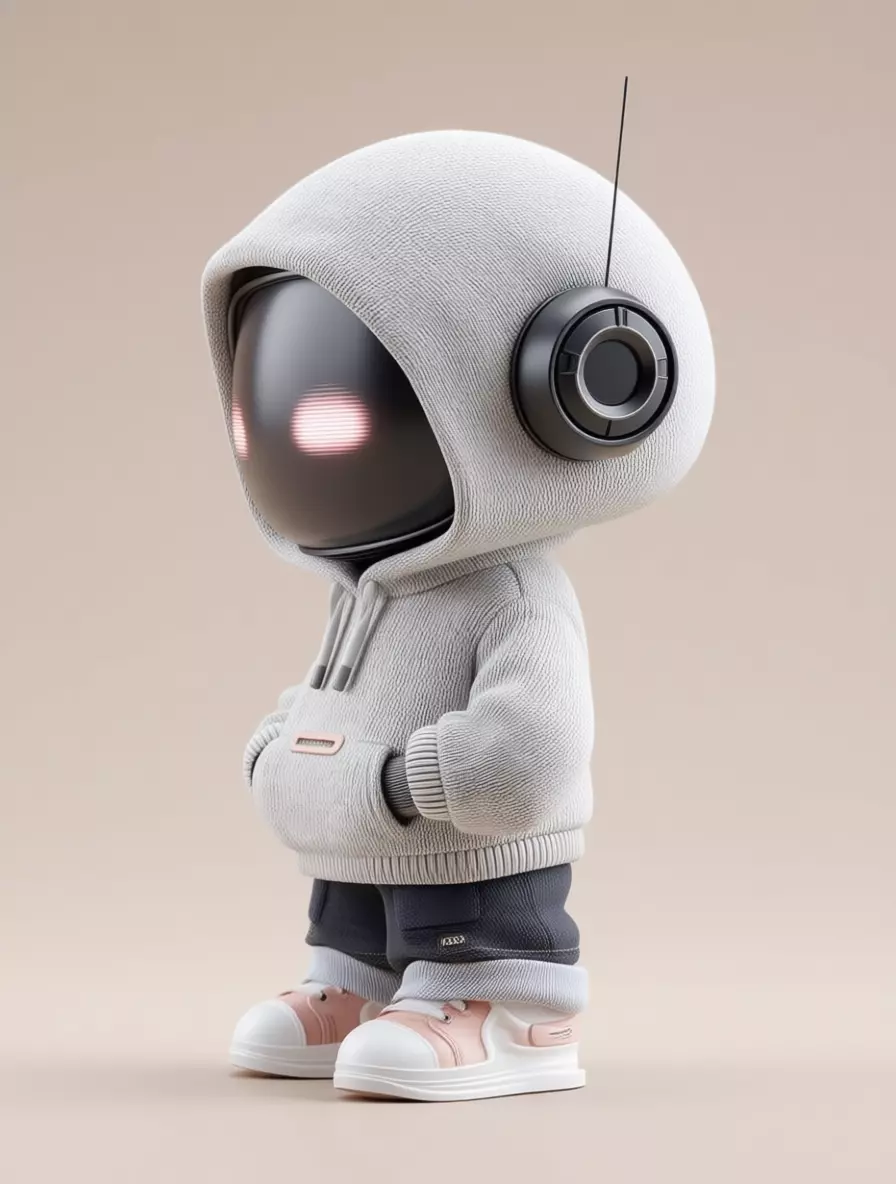 Cute Hoodie Robot 3D Model Glowing Eyes Streetwear Style Low-poly 3D model_4