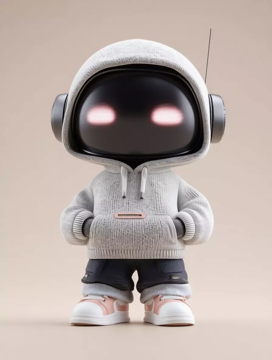 Cute Hoodie Robot 3D Model Glowing Eyes Streetwear Style Low-poly 3D model_2