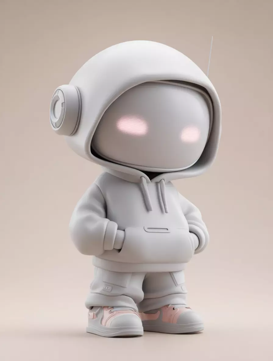 Cute Hoodie Robot 3D Model Glowing Eyes Streetwear Style Low-poly 3D model_8