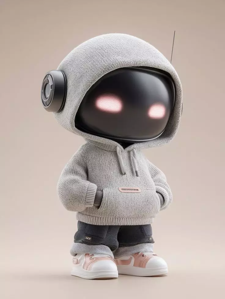 Cute Hoodie Robot 3D Model Glowing Eyes Streetwear Style Low-poly 3D model_0