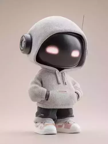 Cute Hoodie Robot 3D Model Glowing Eyes Streetwear Style