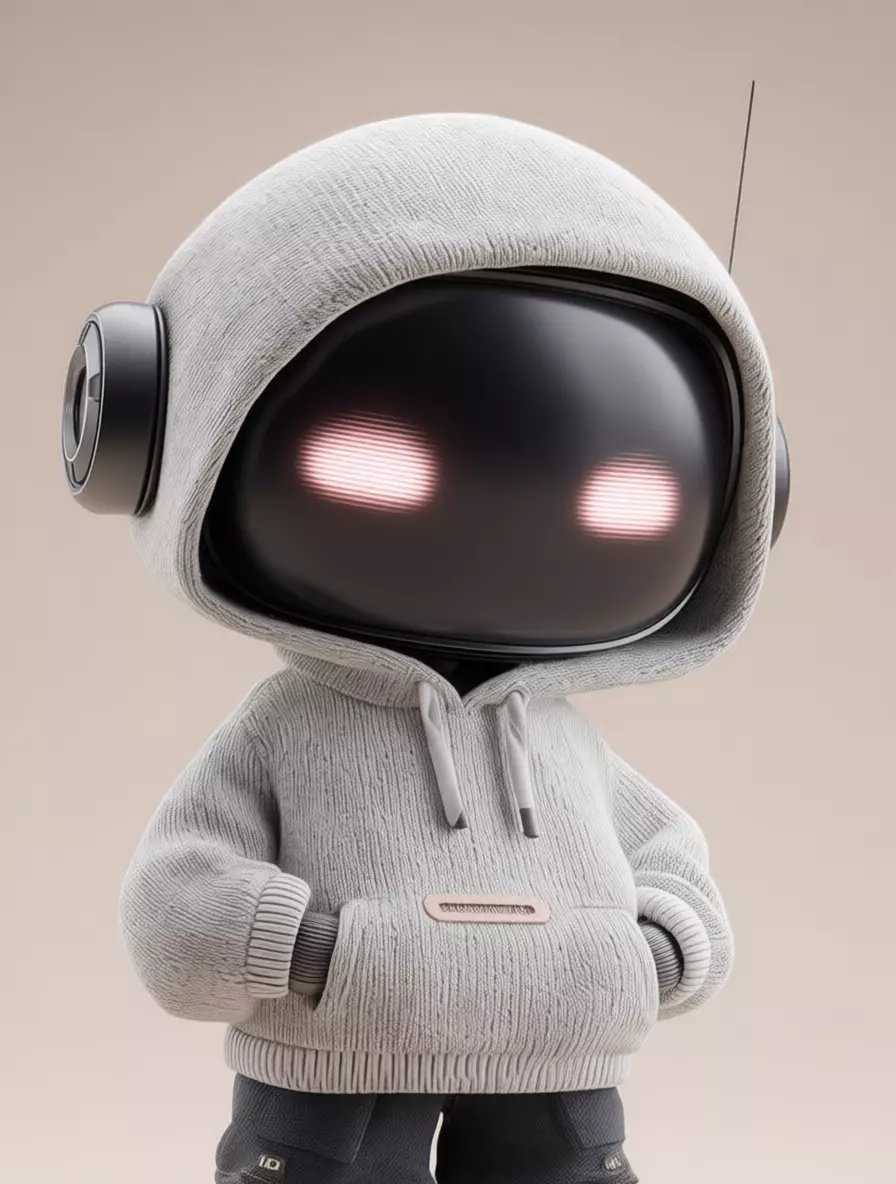 Cute Hoodie Robot 3D Model Glowing Eyes Streetwear Style Low-poly 3D model_1